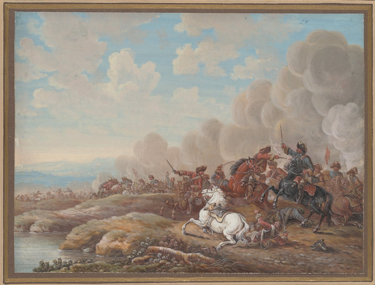 Kavalerikamp ved en flod af Louis Nicolas van Blarenberghe