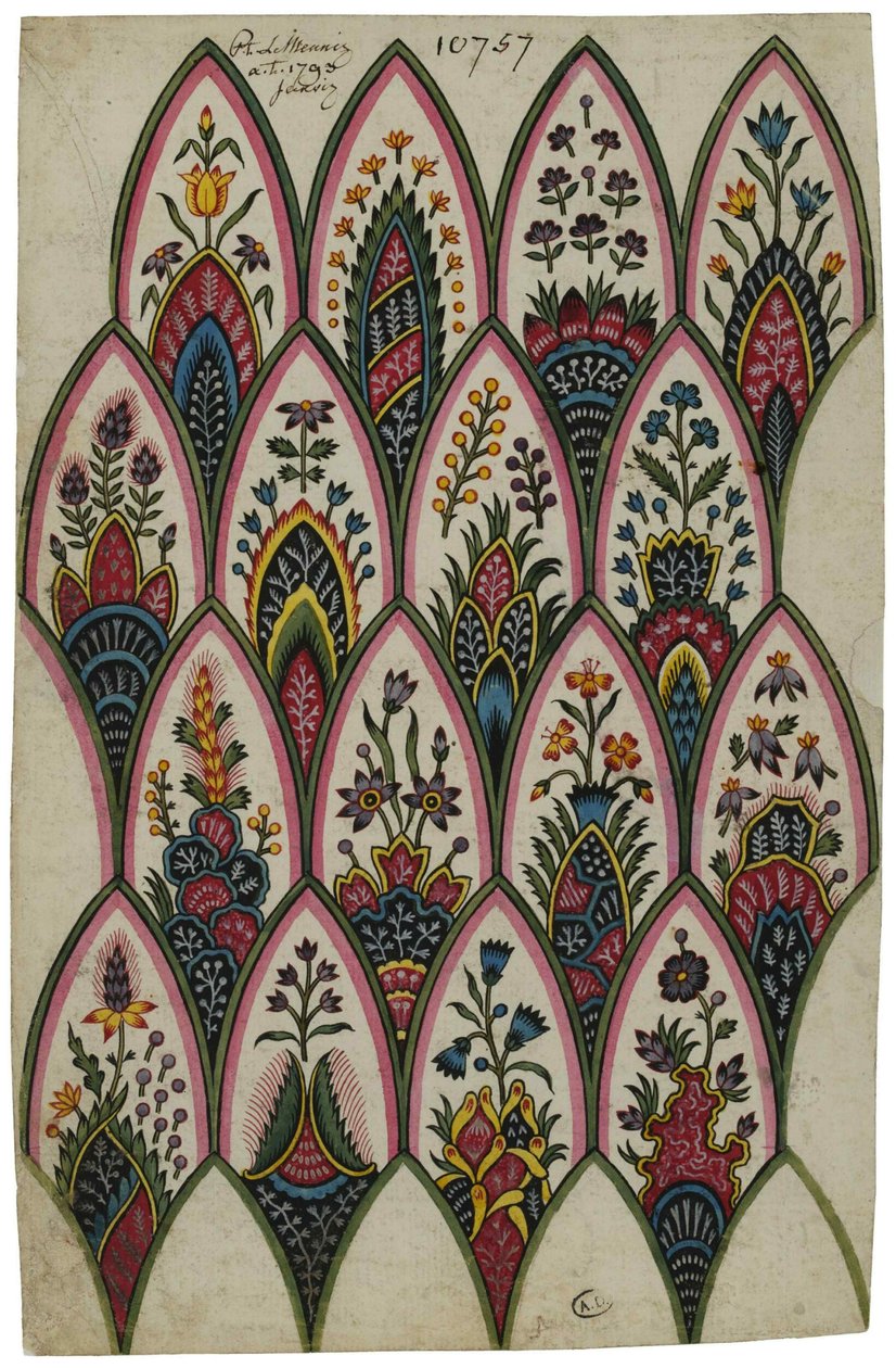 Udkast til calico-motiver, 1793. af Louis Philippe Lemeunnié