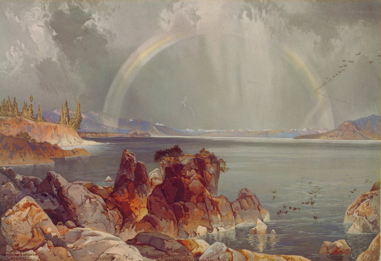 Yellowstone Lake, ca. 1875 (kromolitografi) af Louis Prang