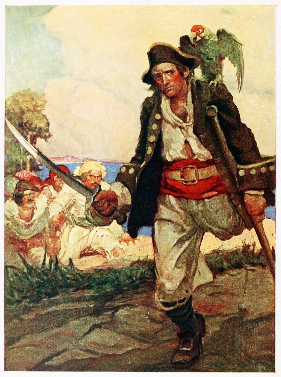Frontispice fra Treasure Island pub. 1915. af Louis Rhead