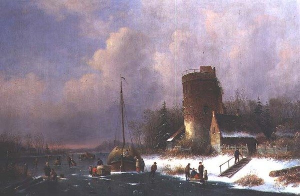 Hollandsk vinterscene (olie på lærred) af Louis Smets