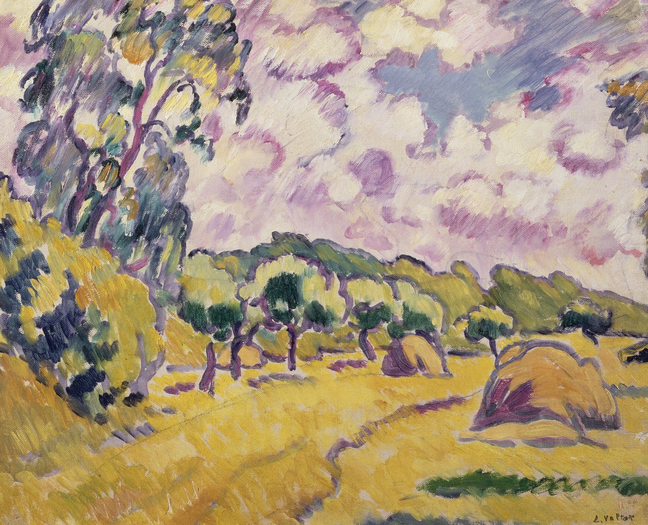 Landskab med høstakke (olie på lærred) af Louis Valtat