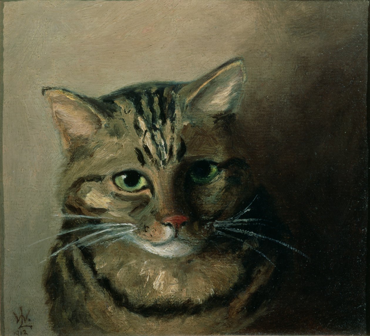 En hovedundersøgelse af en tabby kat af Louis Wain