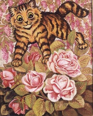 En killing gemmer sig i en rosenbusk af Louis Wain