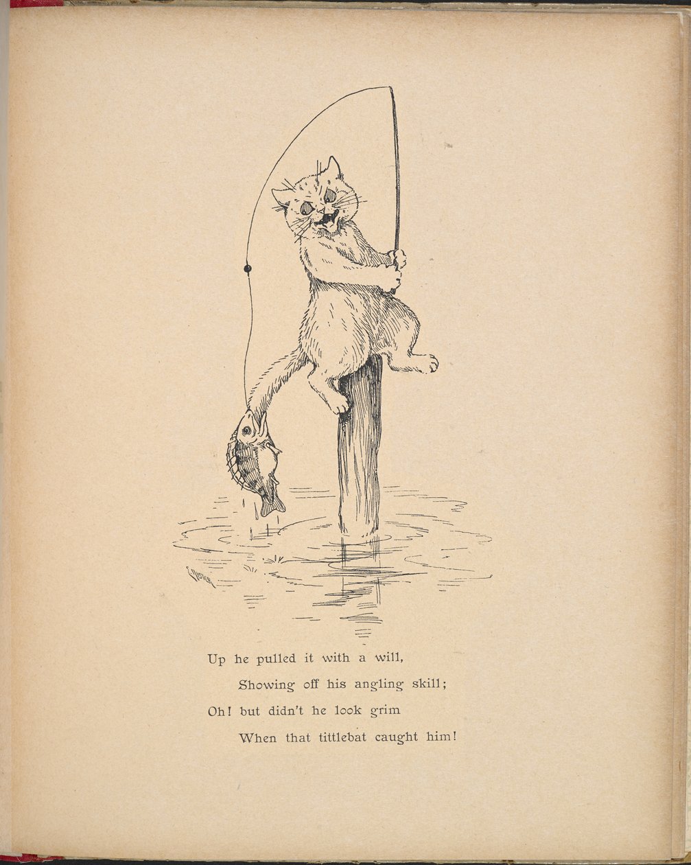 En kat, der fisker med en stang. af Louis Wain