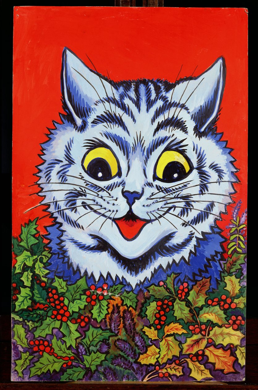 Kat i Holly (gouache) af Louis Wain
