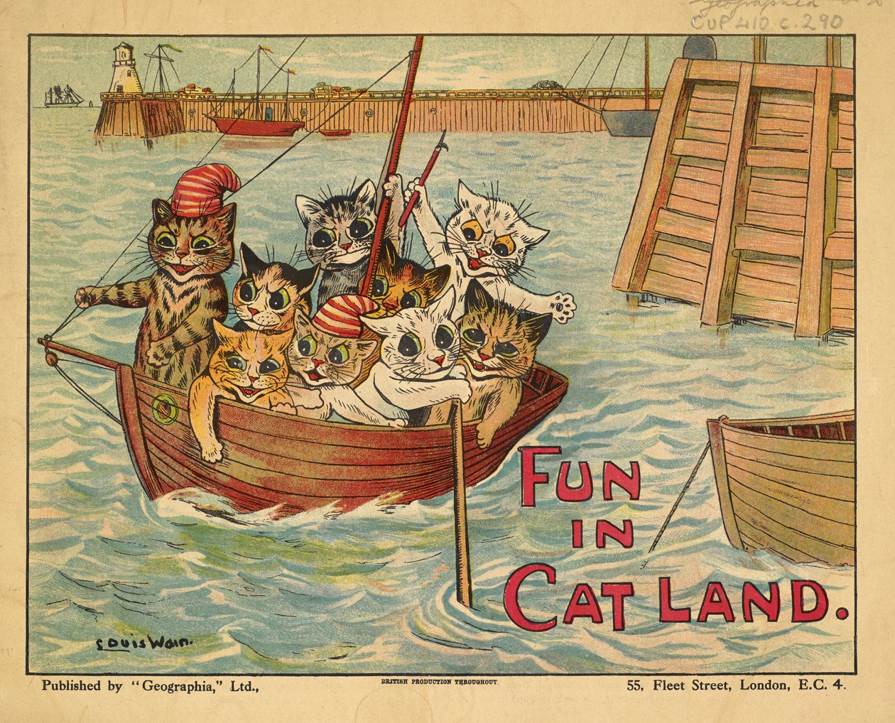 Katte i en båd. af Louis Wain