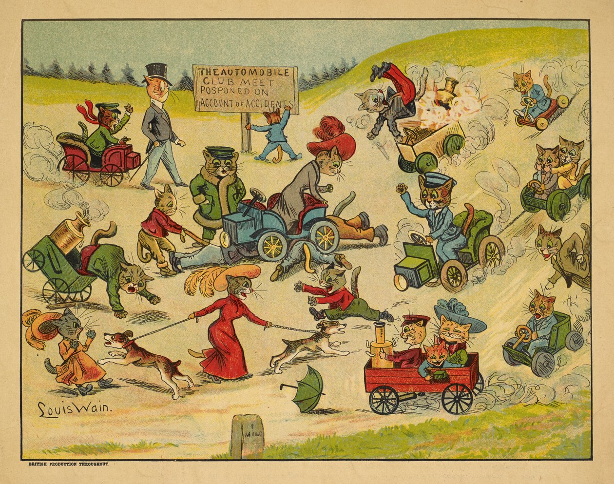 Katte i forskellige biler. af Louis Wain