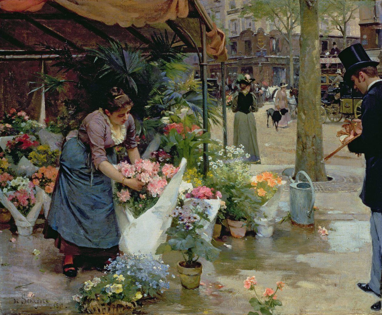 Blomstermarked i Paris af Louis de Schryver