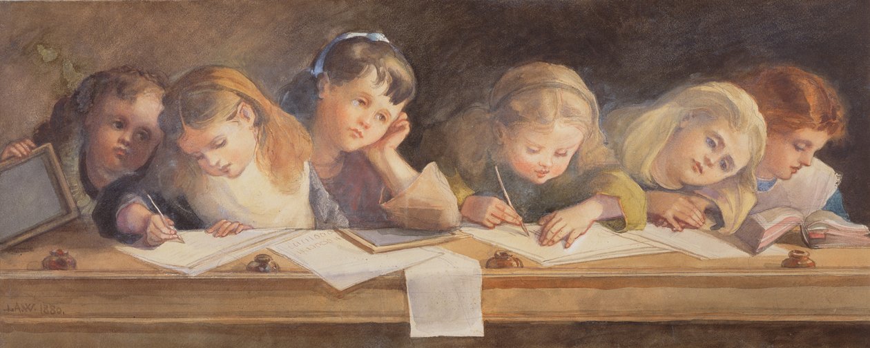 Skrivelektionen, 1880 af Louisa Anne Waterford