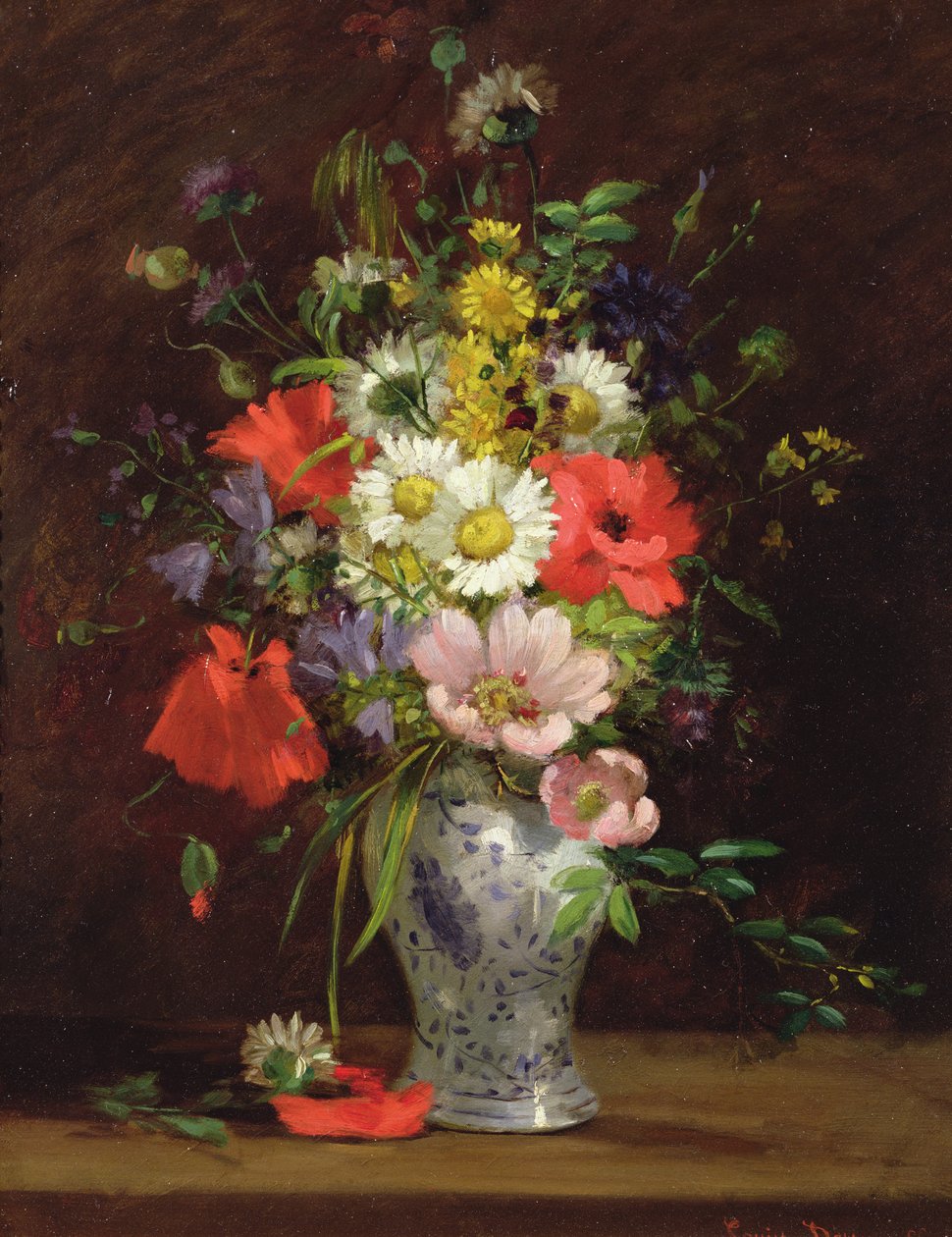 Stilleben med blomster i en vase, ca. 1866 (panel) af Louise Darru