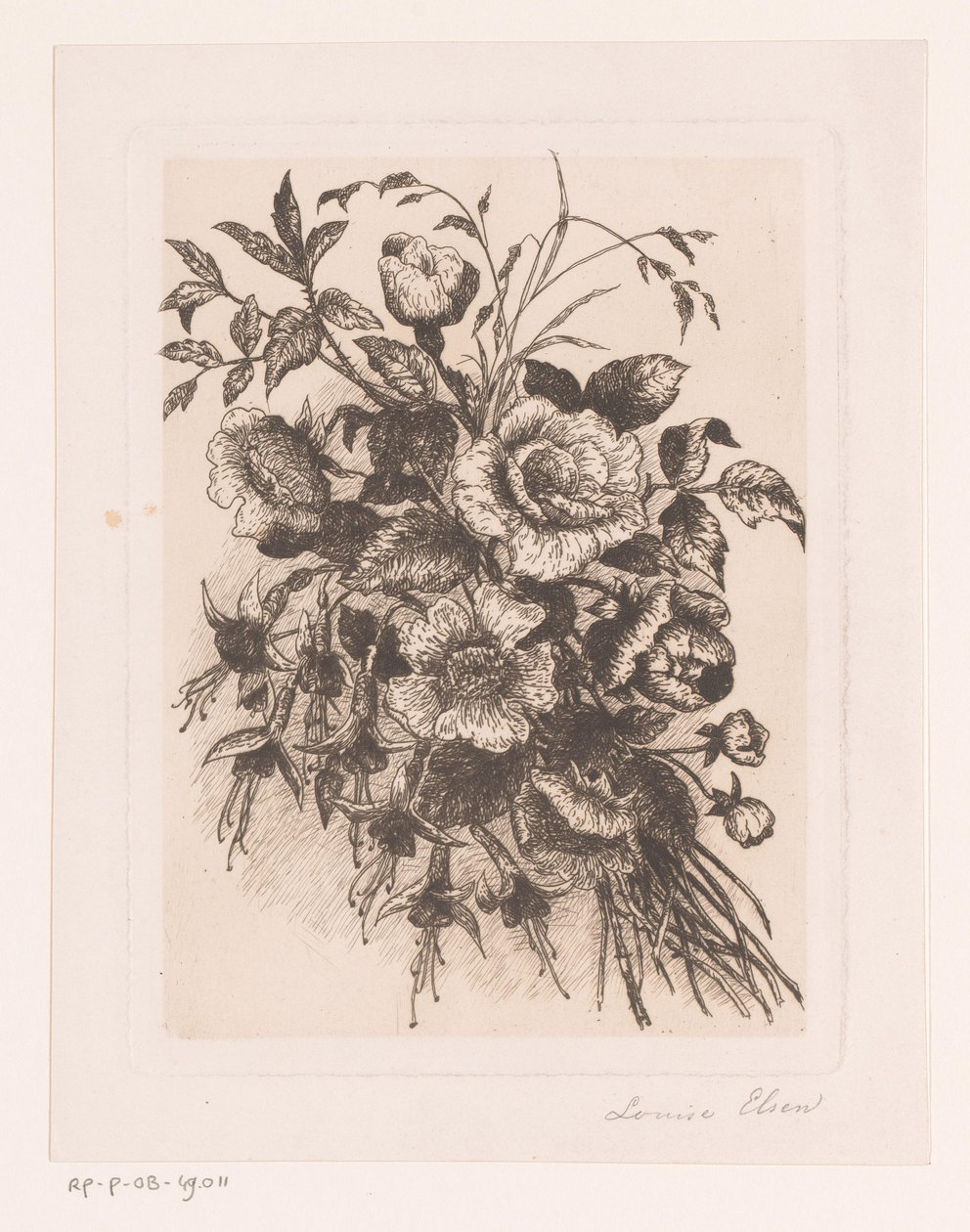Blomsterstilleben med roser og anemoner af Louise Elsen (attributed to)