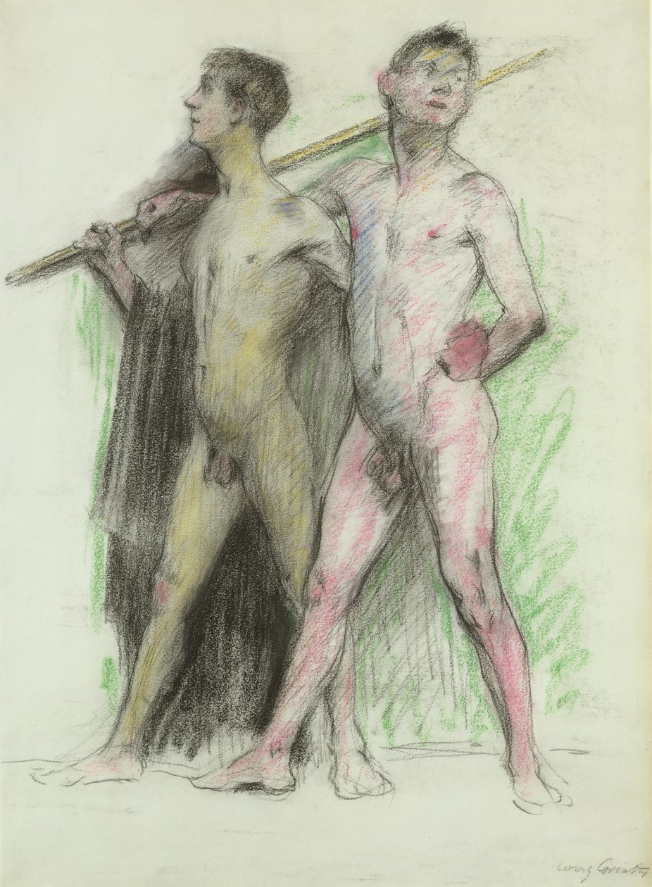 Studie af to mandsfigurer (pastel på papir) af Lovis Corinth