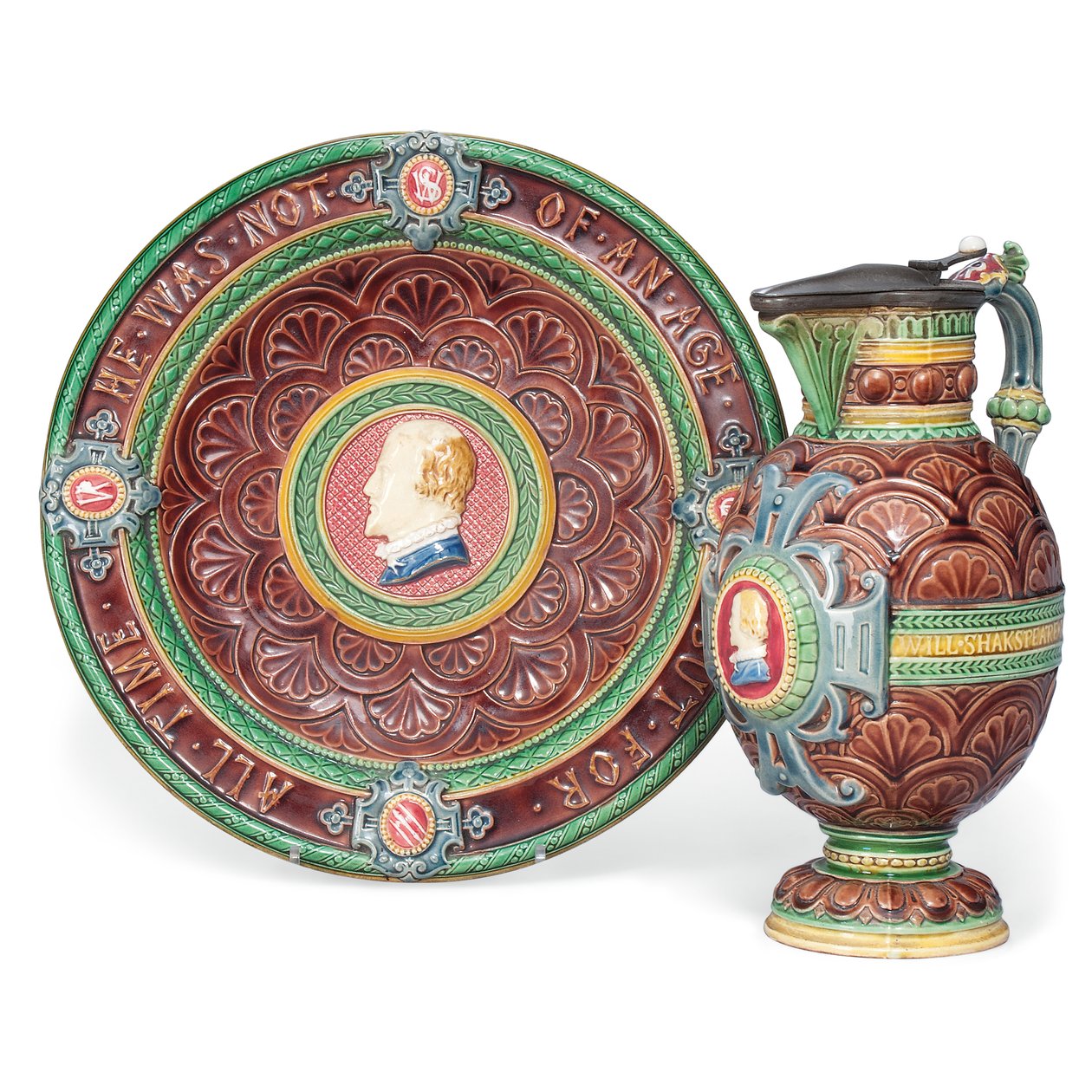 En Minton majolica æder og stativ af Ltd Mintons
