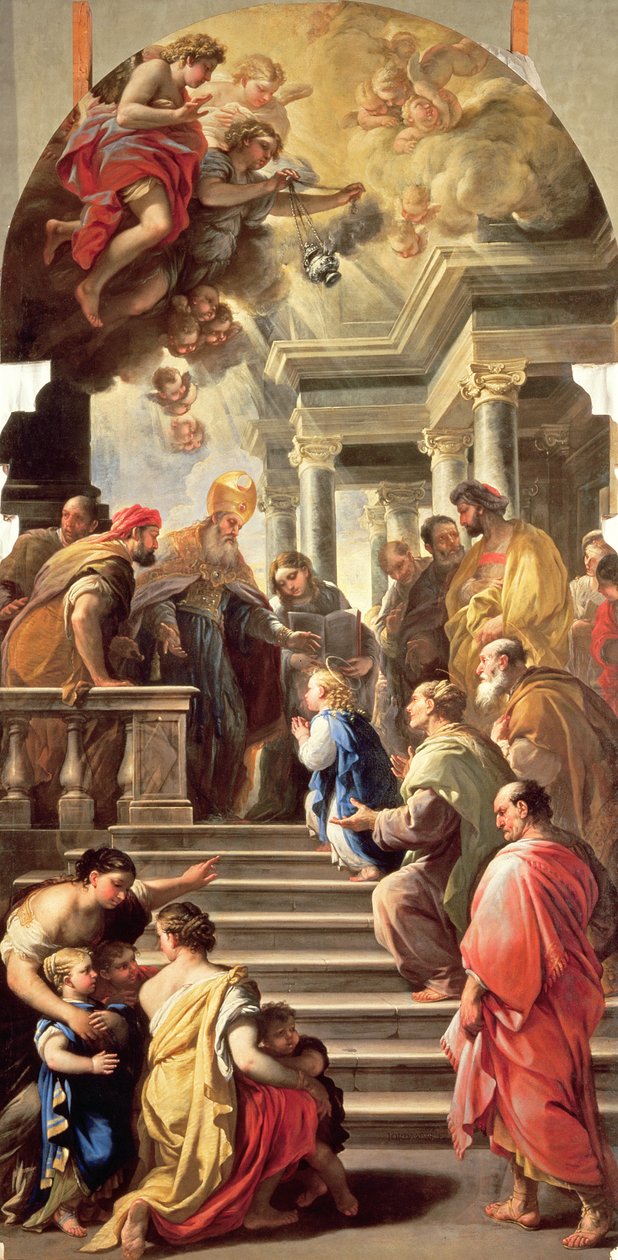 Præsentationen af jomfruen ved templet af Luca Giordano