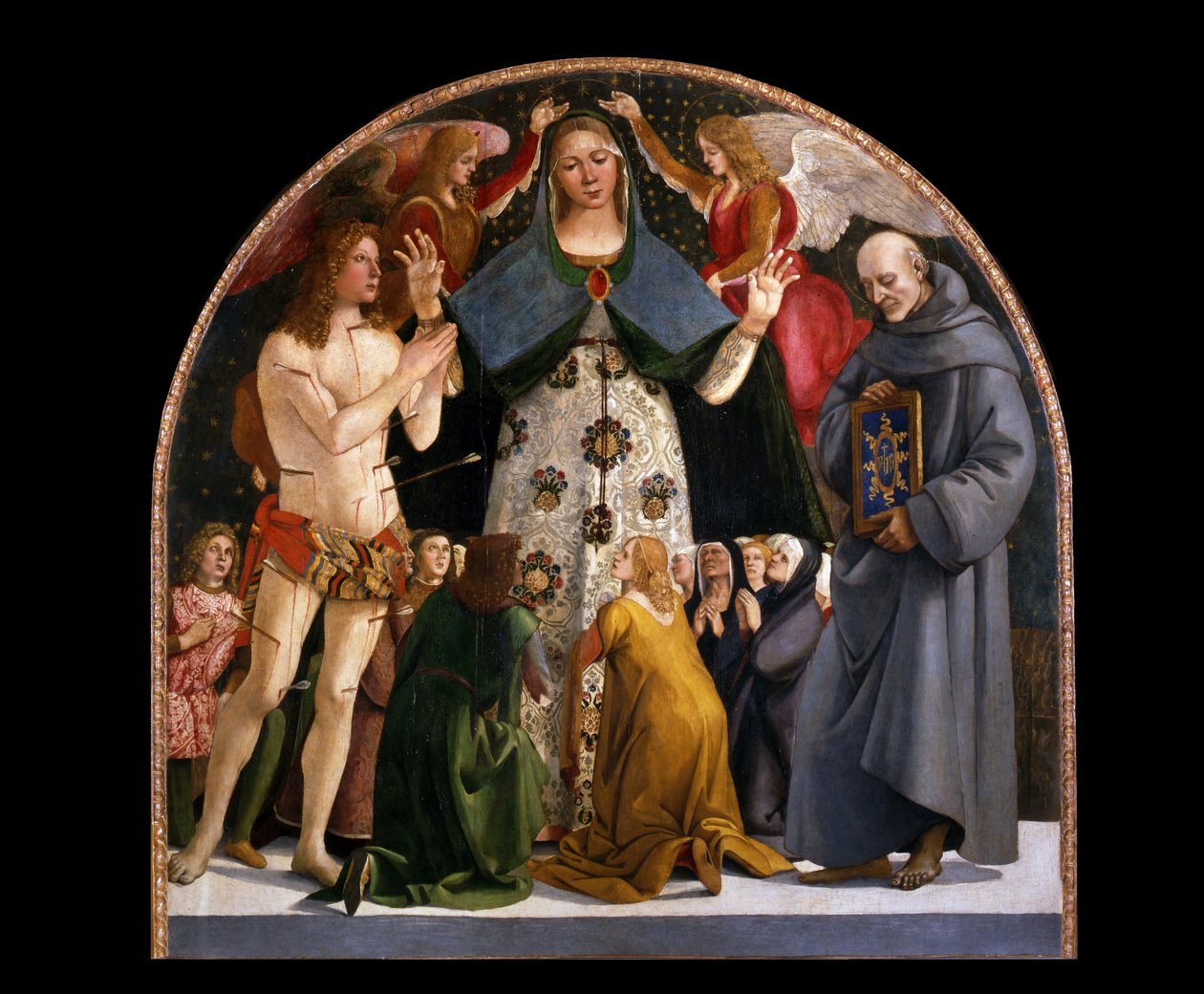 Madonna of Mercy and Saints Sebastian og Bernardino da Siena af Luca Signorelli