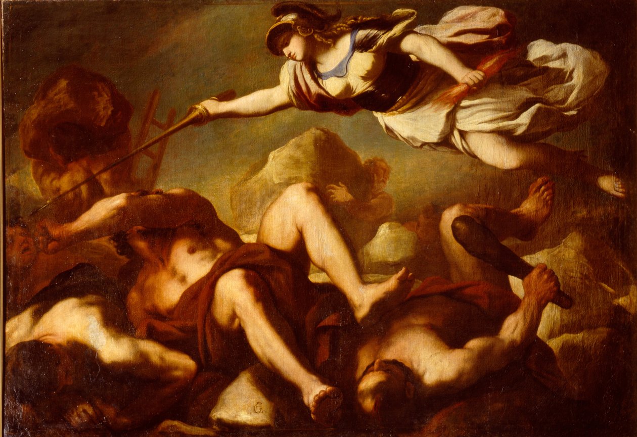 Minerva i kampen mod Gigantes af Luca Giordano