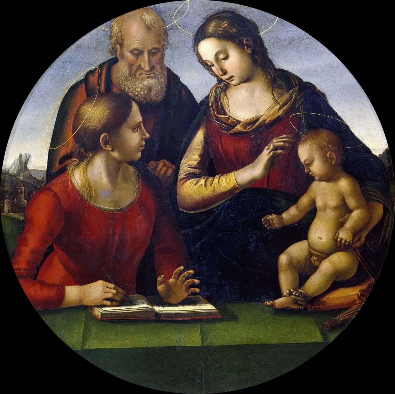 Den hellige familie med helgen, ca. 1490-1495. af Luca Signorelli