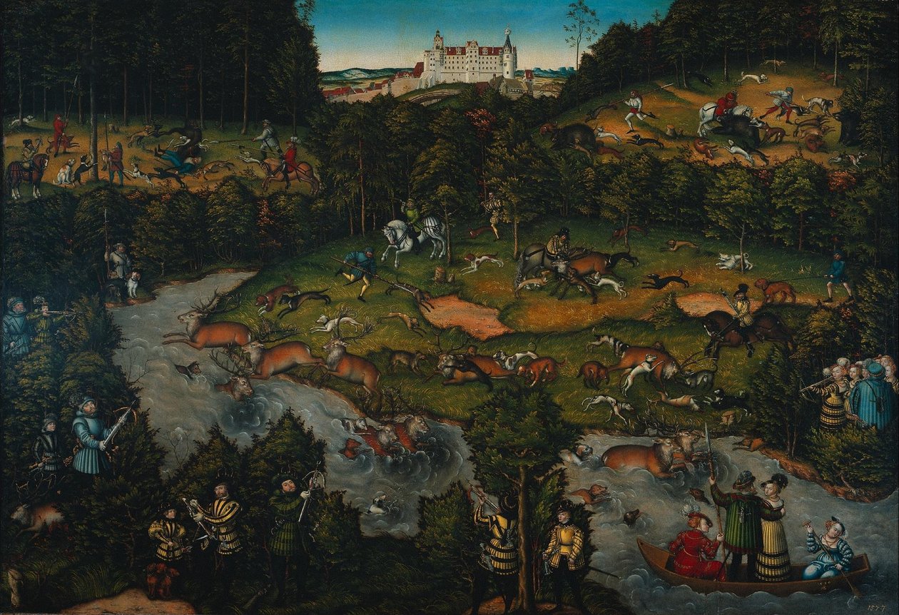 Hofjagt på slottet Hartenfels af Lucas Cranach the Elder