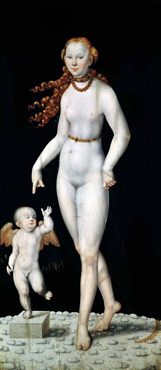 Venus og Amor af Lucas Cranach the Younger