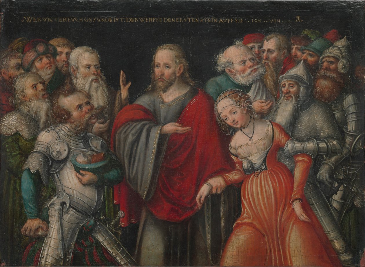 Kristus og utroskaben af Lucas Cranach the Younger and workshop