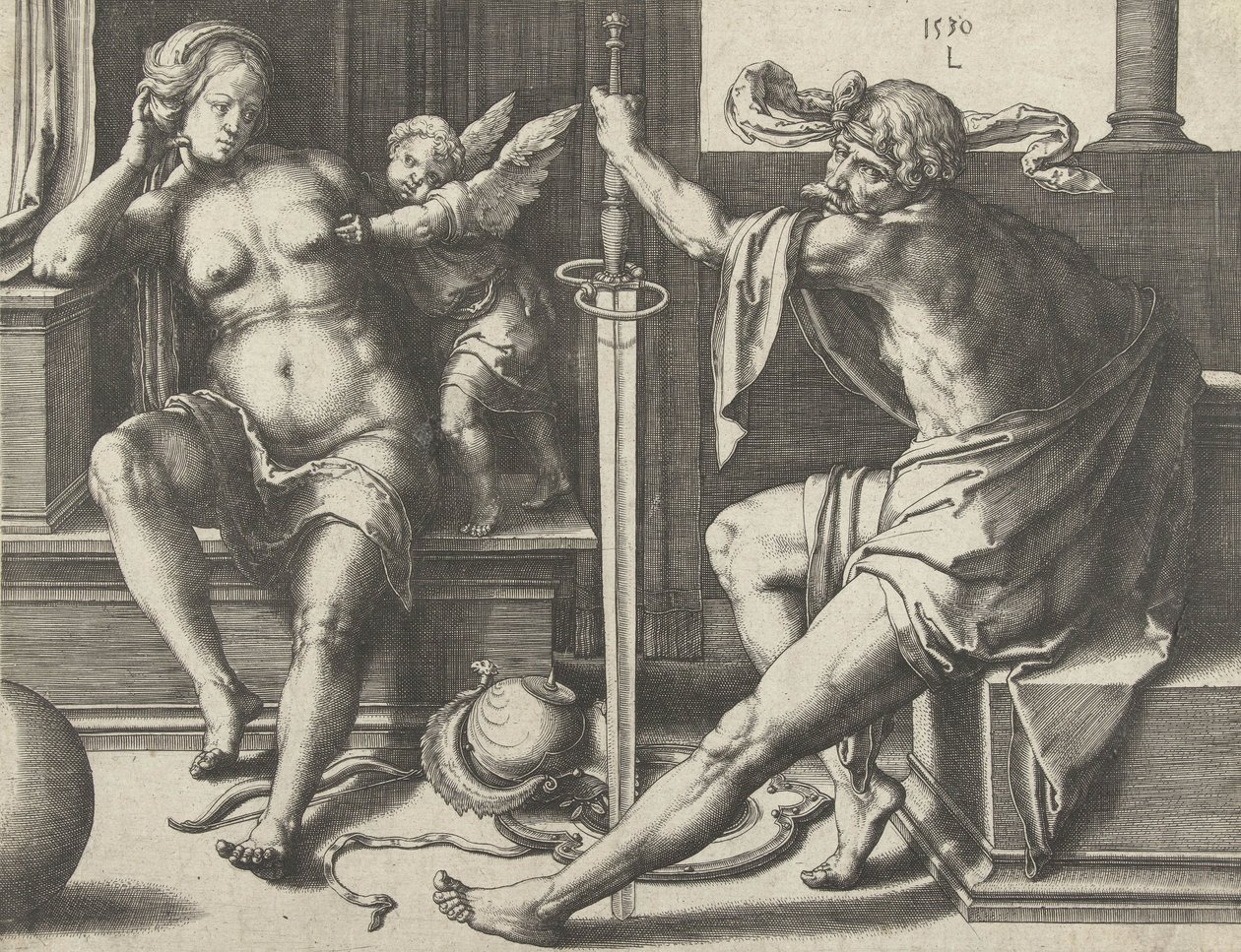 Mars, Venus og Amor, 1530 af Lucas van Leyden