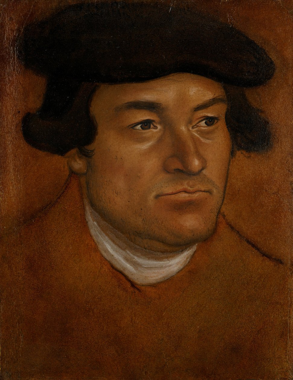 Portræt af en mand i sort kasket af Lucas Cranach the Elder