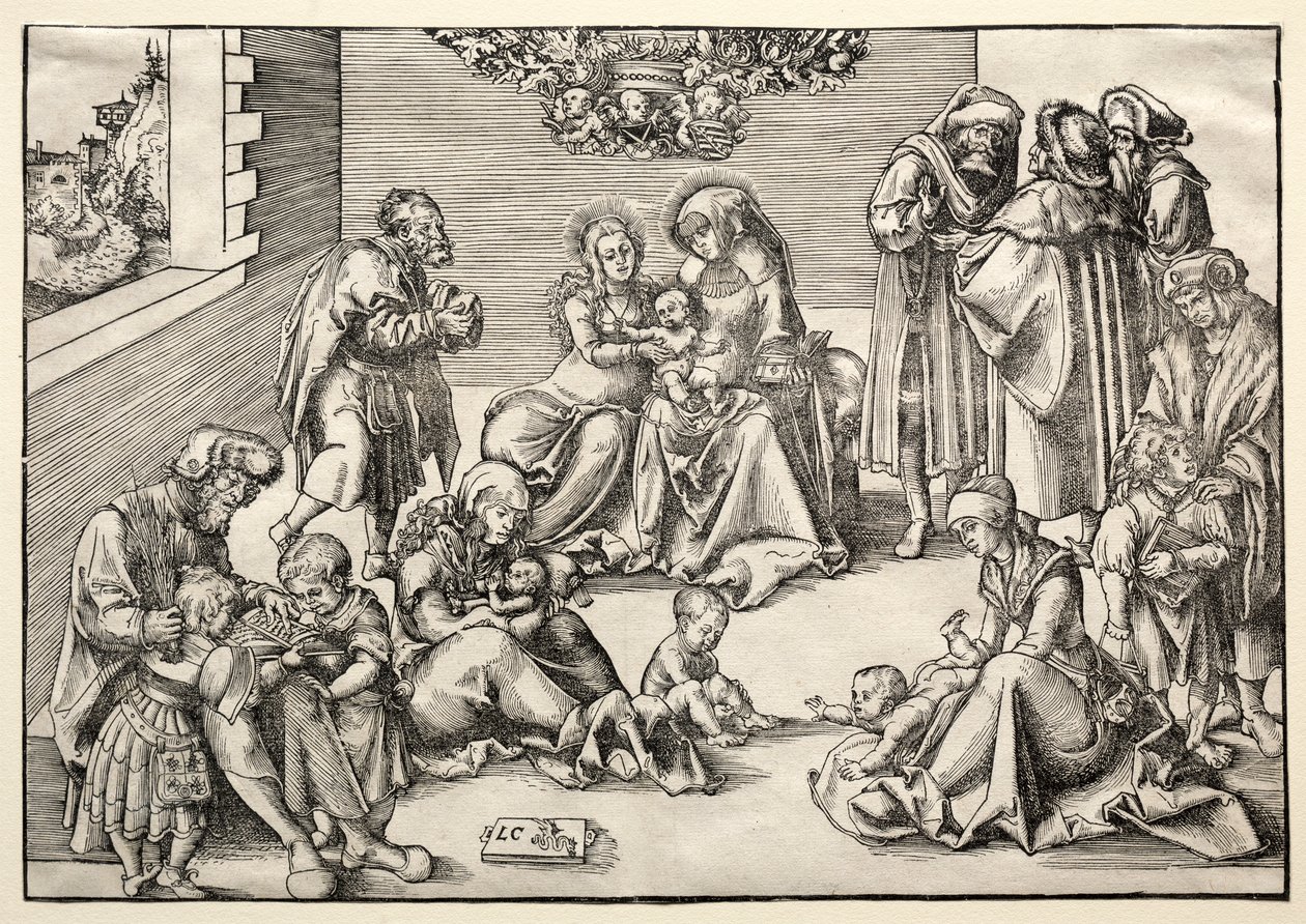 Den hellige familie og slægtninge. af Lucas Cranach the Elder