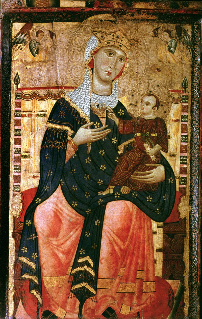 Enthroned Madonna and Child, ca. 1260 (lærred lagt over poppel) af Luccanese School