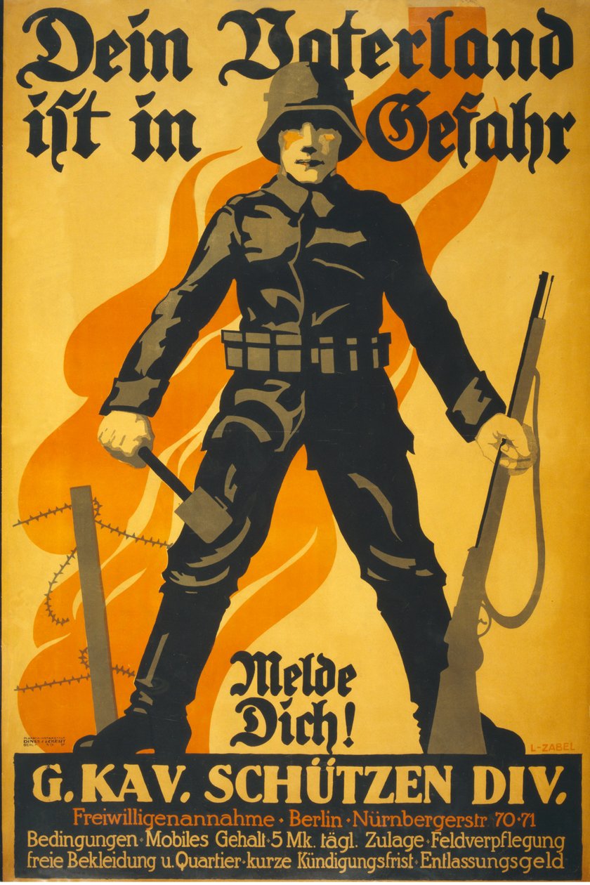 Dit land er i fare, kontakt os!, pub. 1918 af Lucian Zabel