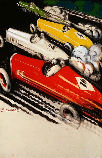 Motorracer (farve litho) af Luciano Achille Mauzan