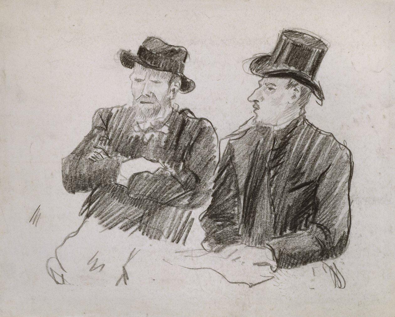 Van Gogh i samtale, 1890 (sort kridt på papir) af Lucien Pissarro