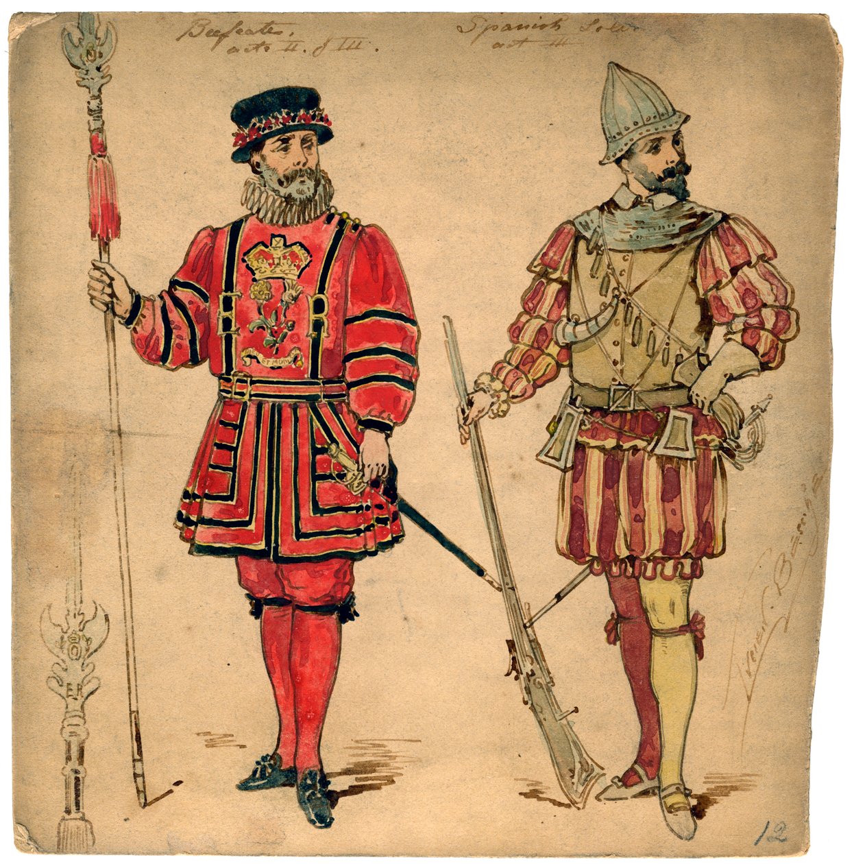 Beefeater og spansk soldat, 1800-tallet. af Lucien Besche