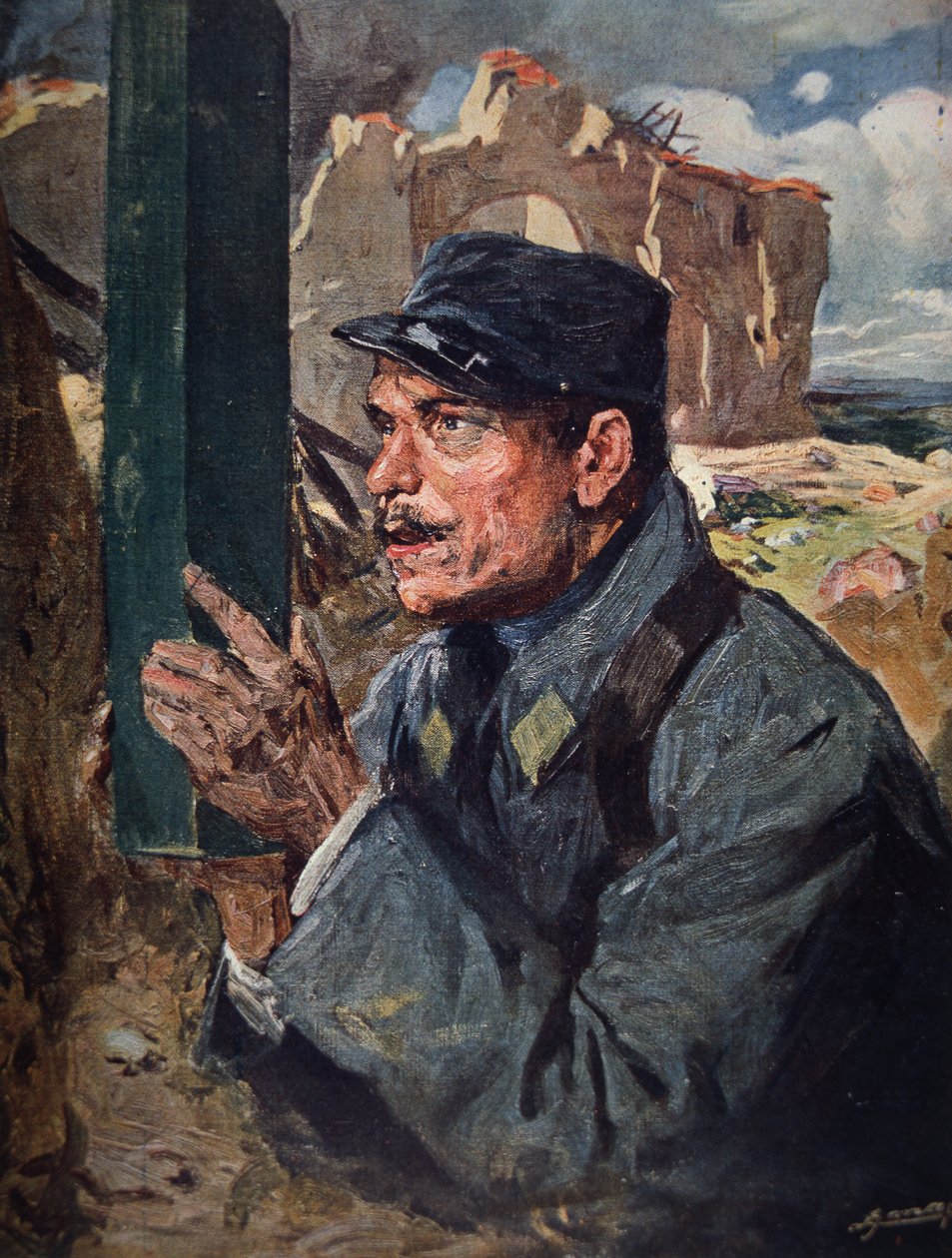 Fransk soldat ved hjælp af et periskop af Lucien Hector Jonas