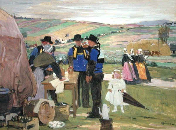 Brittany Pardon (gouache ombord) af Lucien Simon