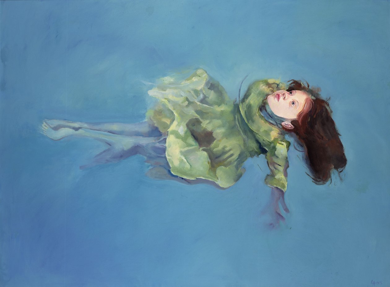 Flydende pige, 2004 (olie på lærred) af Lucinda Arundell