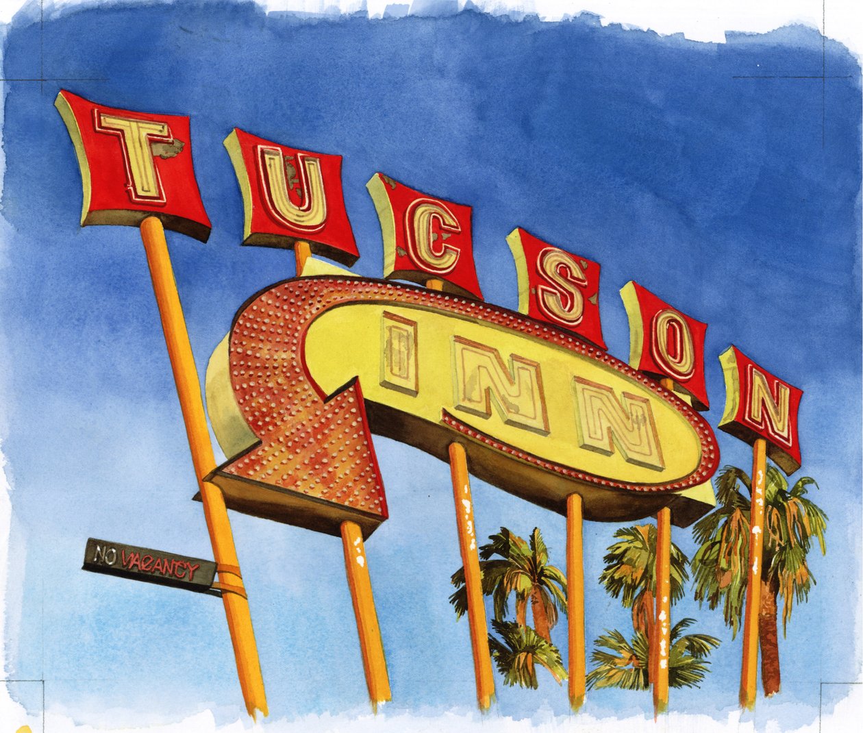 Tucson Inn, 2004 (wc på papir) af Lucy Masterman