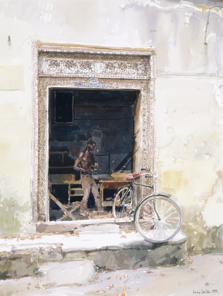 Mørkt interiør, Zanzibar, 1995 (wc på papir) af Lucy Willis