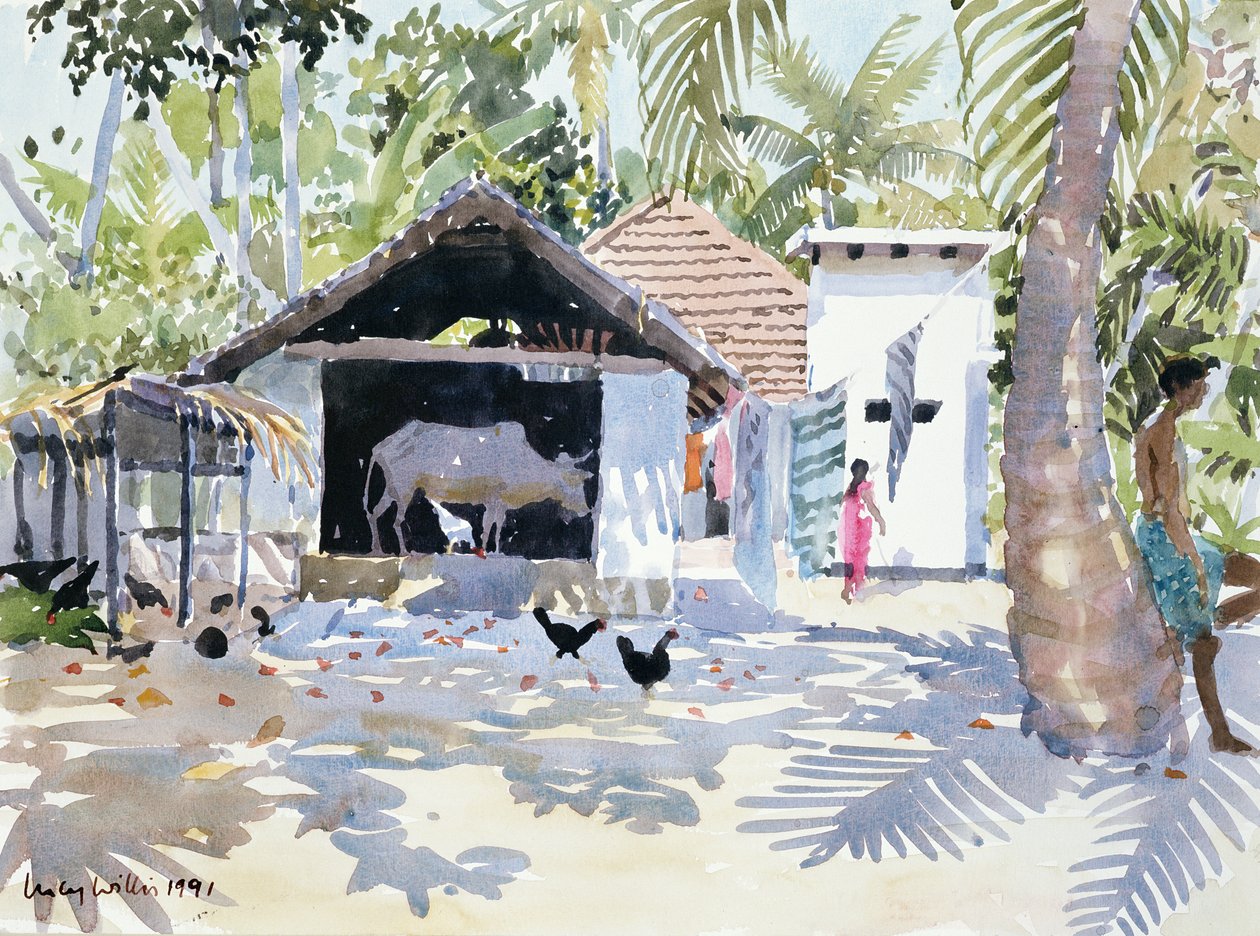 The Backwaters, Kerala, Indien, 1991 (wc på papir) af Lucy Willis