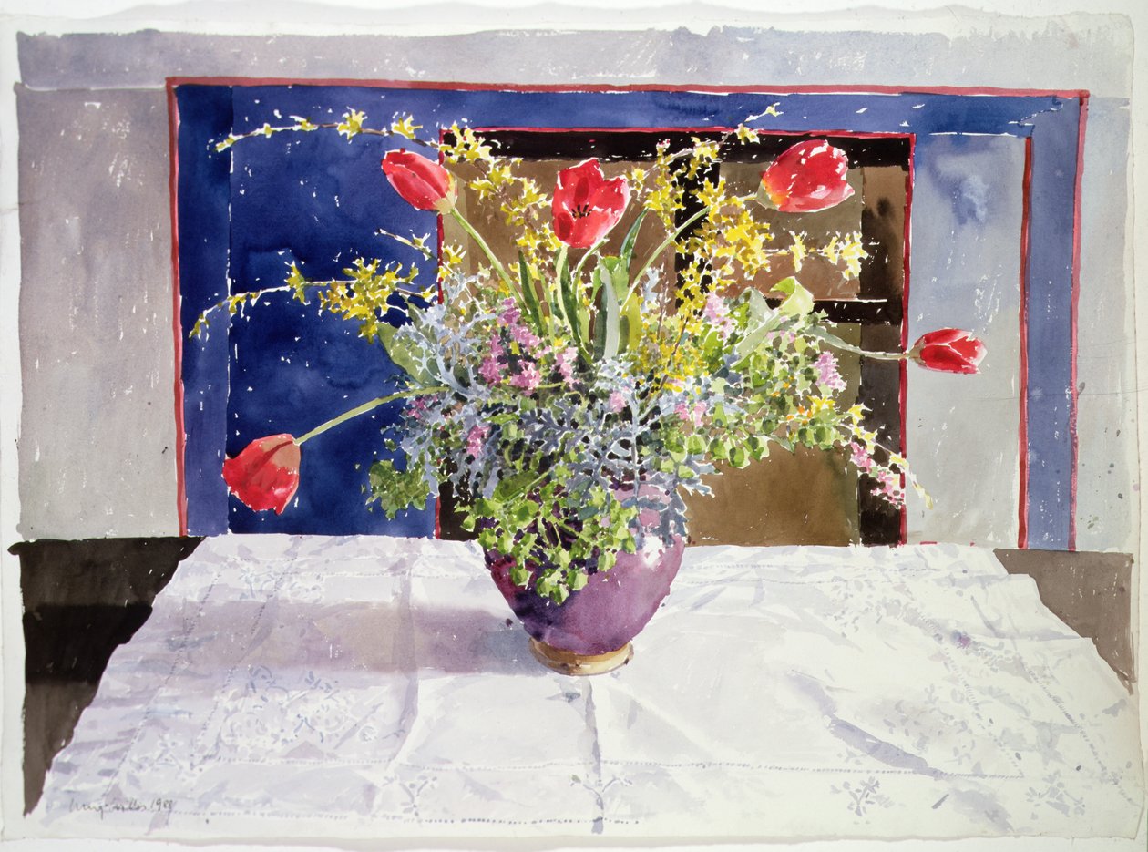 Forårsblomster i en vase af Lucy Willis