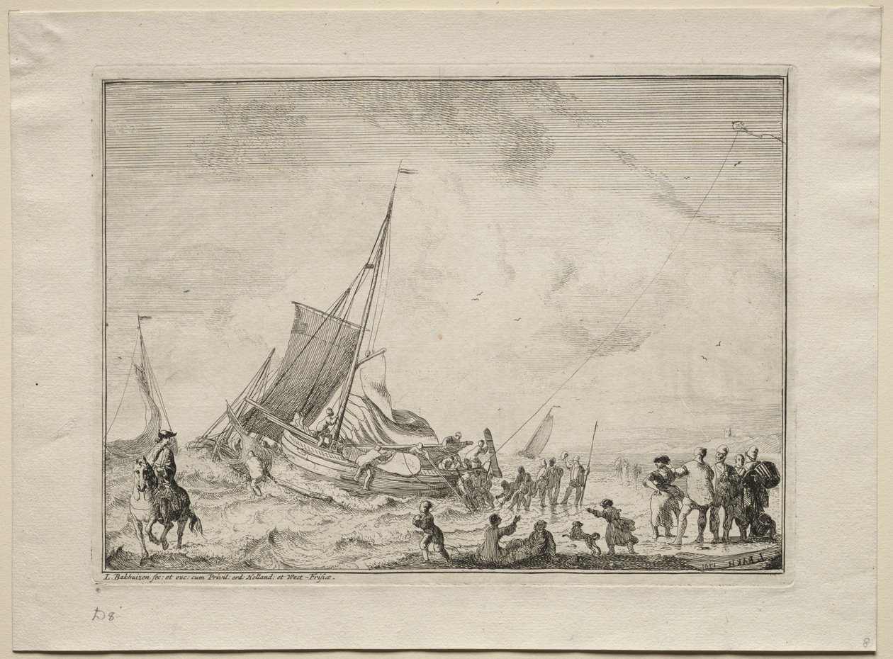 Søsætning af et skib, 1701. af Ludolf Backhuysen