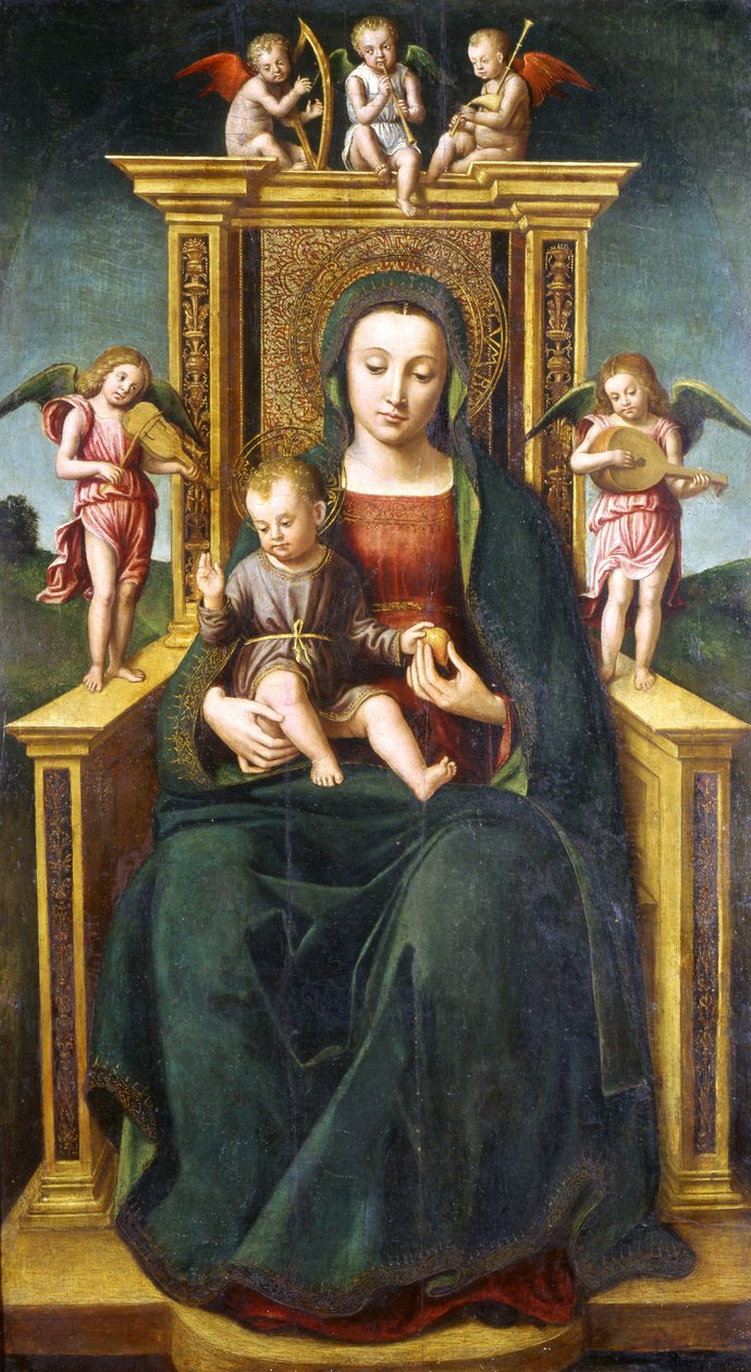 Jomfruen og barnet tronet af Ludovico Brea