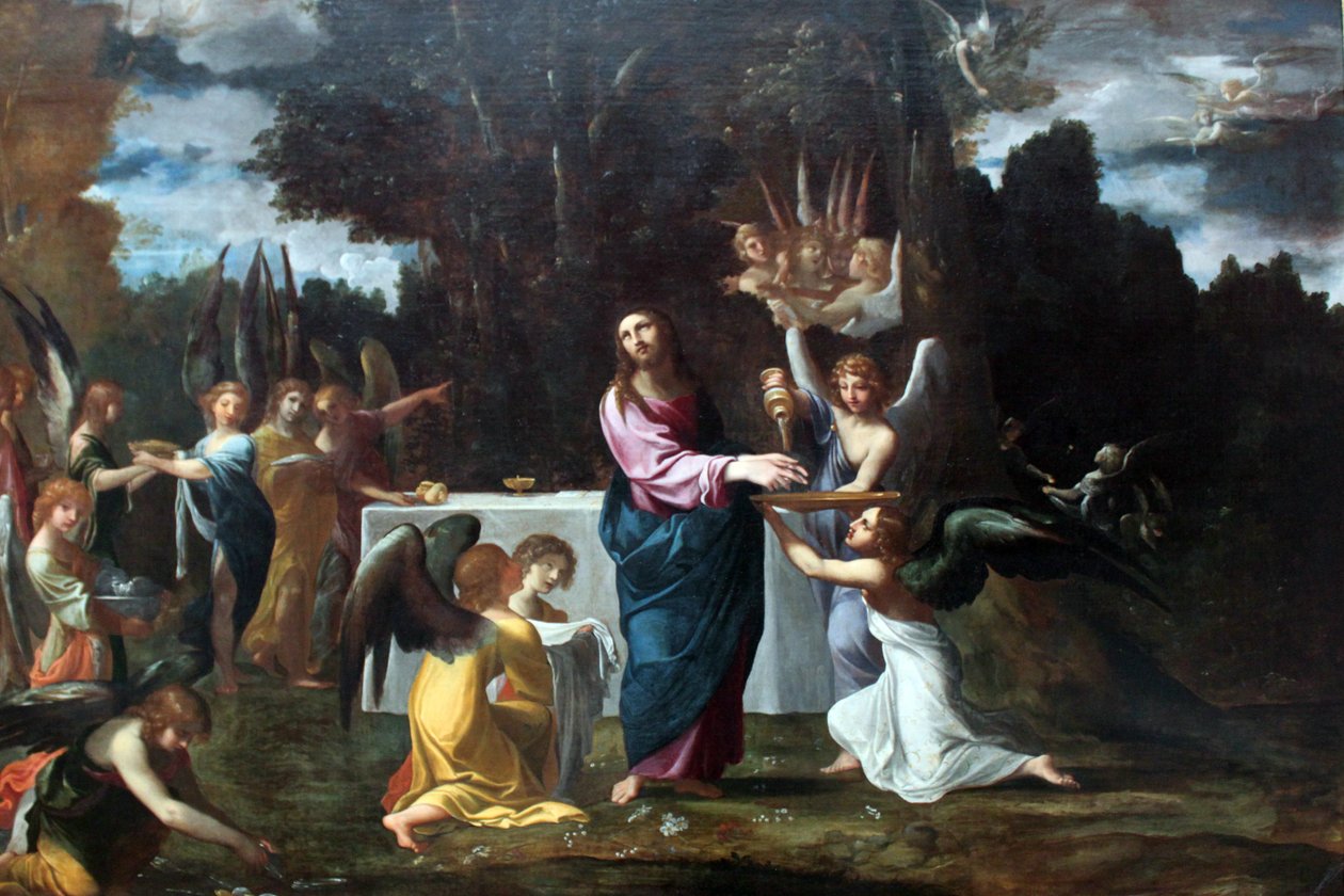 Jesus i ørkenen, betjent af engle af Ludovico Carracci