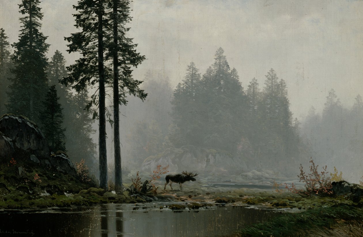 Autumn Fog (olie på lærred) af Ludvig Skramstad