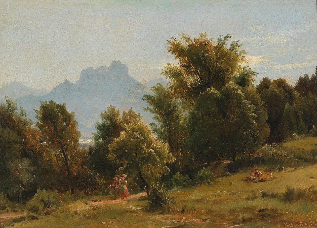 Scene med træer nær Brannenburg, Bayern af Ludwig Halauska