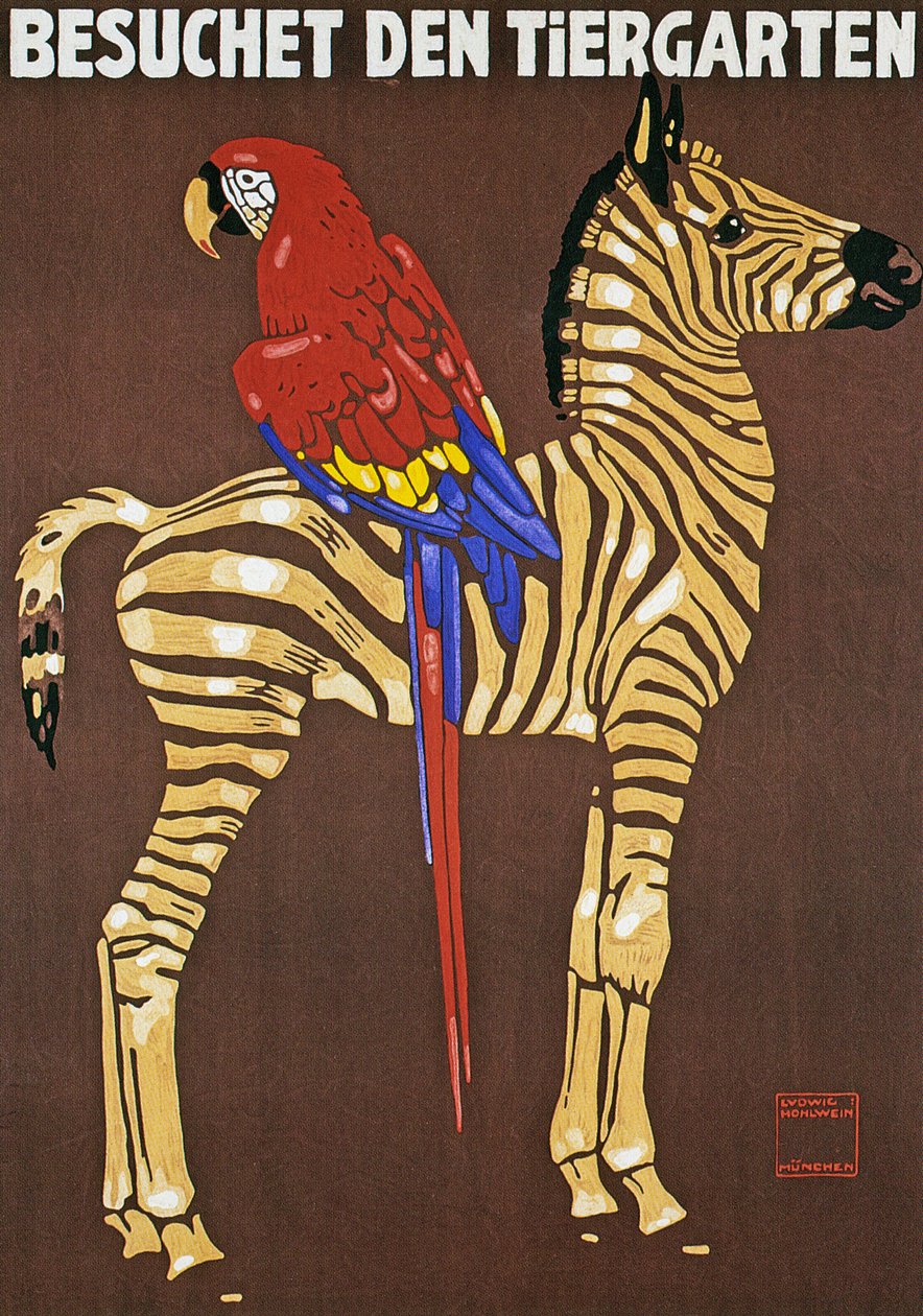 Plakat, der reklamerer for Hellabrunn Zoo i München af Ludwig Hohlwein