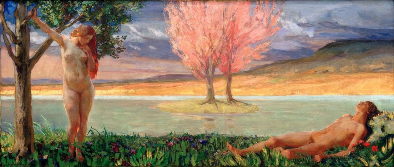 Adam og Eva i et paradisisk landskab af Ludwig von Hofmann