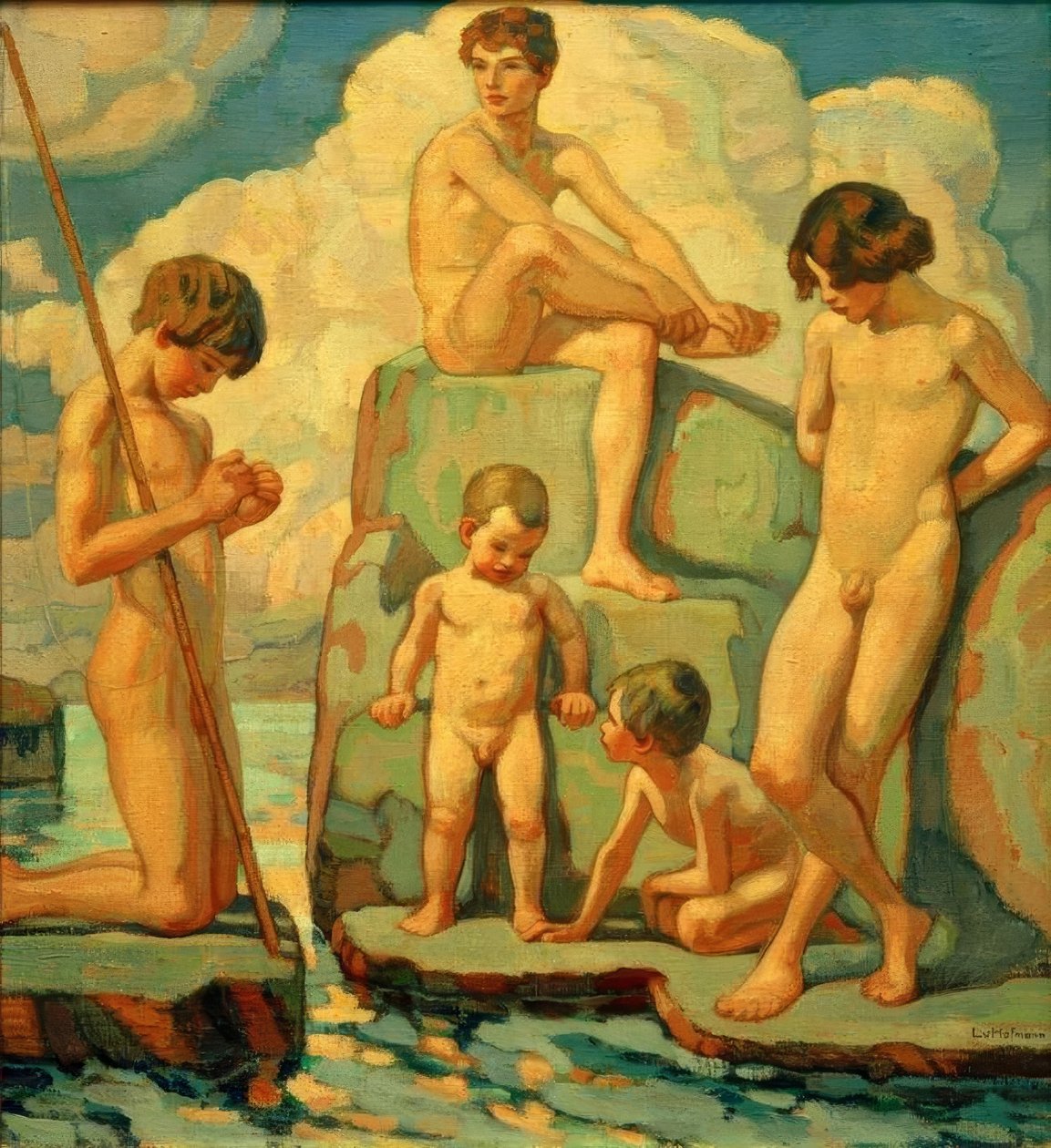 Fem drenge på klipper af Ludwig von Hofmann