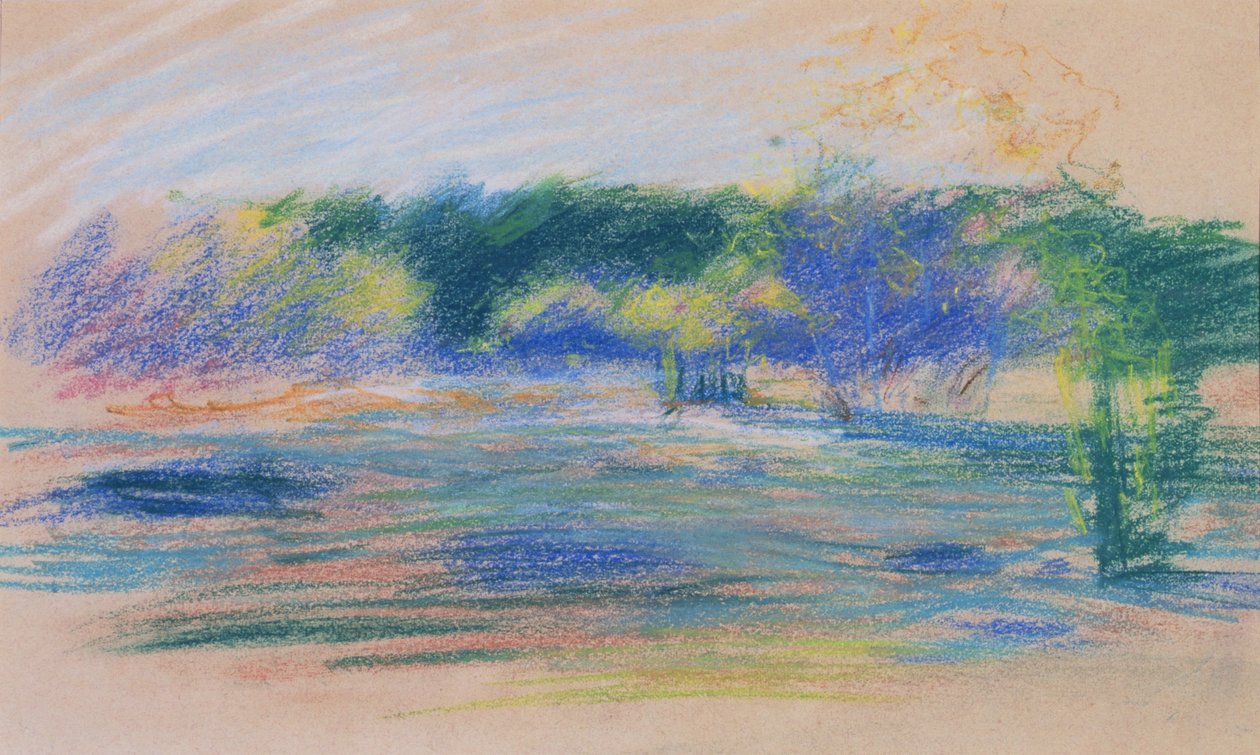 Landskab med udsigt over skov (pastel) af Ludwik de Laveaux