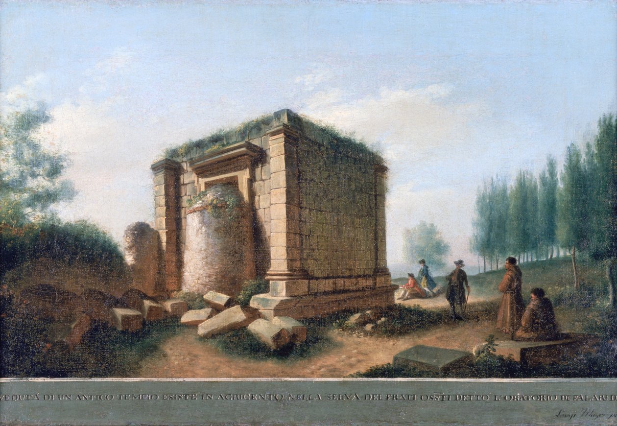 Udsigt over et gammelt tempel i Agrigentum, ca. 1776-92 af Luigi Mayer